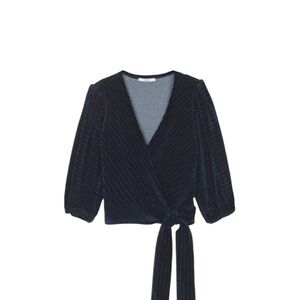Ganni Blue Velvet Wrap Top Size 42 10/12